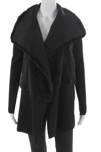 Theory Women Cardigan Black Wool Blend Collared Size 0P