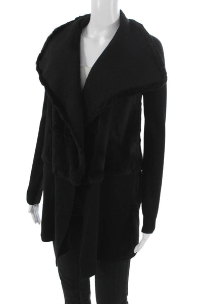 Theory Women Cardigan Black Wool Blend Collared Size 0P