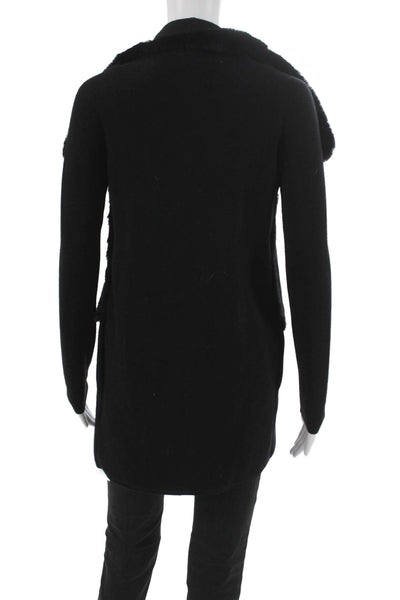 Theory Women Cardigan Black Wool Blend Collared Size 0P