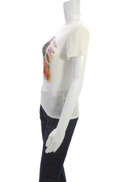 Revice Womens Ivory Basic T-Shirt Crew Neck Rayon Blend Short Sleeve Size S