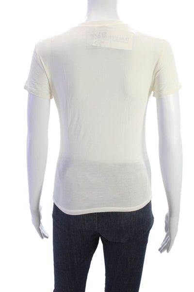 Revice Womens Ivory Basic T-Shirt Crew Neck Rayon Blend Short Sleeve Size S