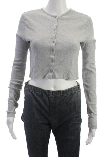 Brandy Melville Womens Cardigan Gray Cotton Blend Round Neck Long Sleeve Size S