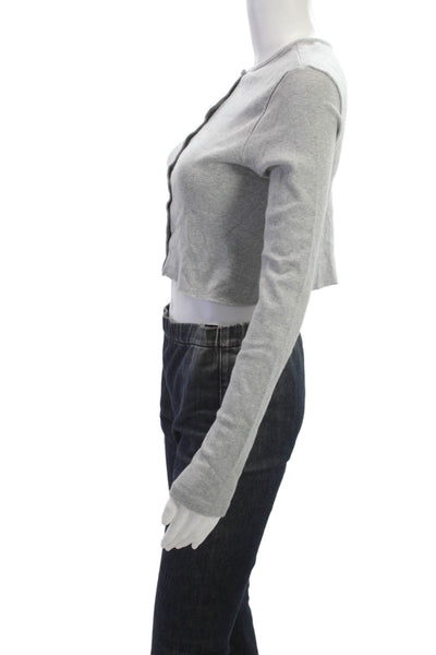 Brandy Melville Womens Cardigan Gray Cotton Blend Round Neck Long Sleeve Size S