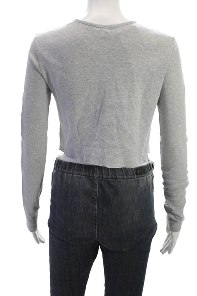 Brandy Melville Womens Cardigan Gray Cotton Blend Round Neck Long Sleeve Size S