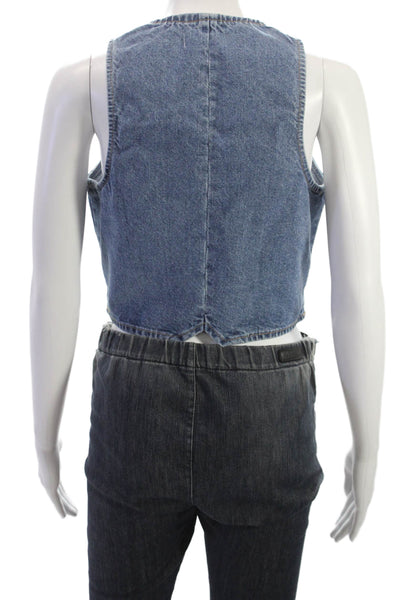 MNG Womens Blue Cotton V-Neck Button Sleeveless Vest Size S