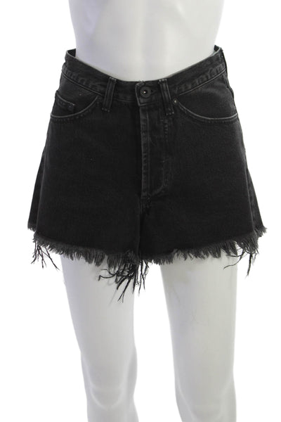 Off-White Womens Cut-Off Cotton Shorts Black Butterfly Size 24