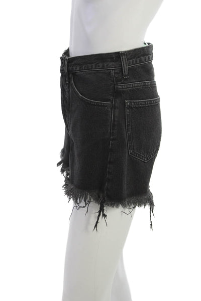 Off-White Womens Cut-Off Cotton Shorts Black Butterfly Size 24