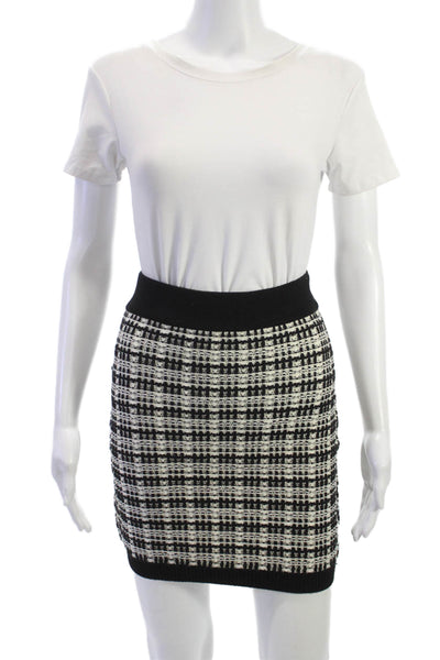 Babaton Women Mini Skirt Black 100% Merino Wool Check Size 2XS