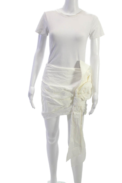 Zara Womens Mini Skirt White Zip Cotton Stretch Size XS