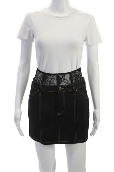 Fleur du Mal Women Mini Skirt Denim Solid Short Size 2