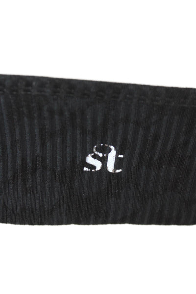 Strut This Womens Spaghetti Strap Square Neck Ribbed Knit Sports Bra Black OS