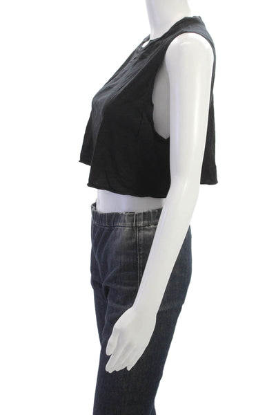 Eterne Womens Black Cotton Blend Solid Sleeveless Crop Top Size S