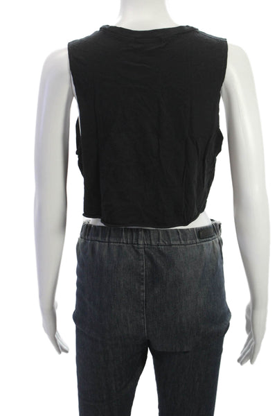 Eterne Womens Black Cotton Blend Solid Sleeveless Crop Top Size S