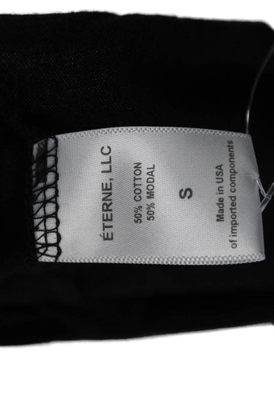 Eterne Womens Black Cotton Blend Solid Sleeveless Crop Top Size S