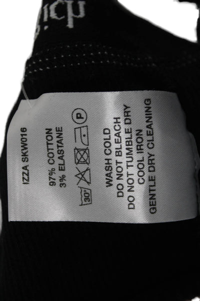 Sporty & Rich Womens Scoop Neck Ribbed Knit Logo Trim Sports Bra Black Small