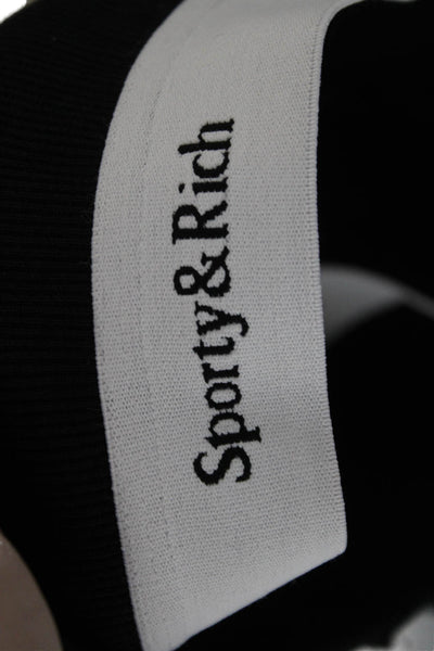 Sporty & Rich Womens Scoop Neck Ribbed Knit Logo Trim Sports Bra Black Small