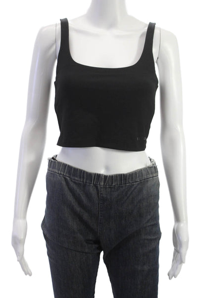 Bandier Womens Scoop Neck Ribbed Knit Sports Bra Black Size Medium