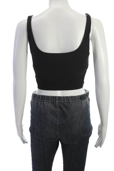 Bandier Womens Scoop Neck Ribbed Knit Sports Bra Black Size Medium