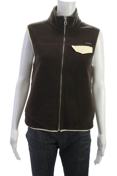 Sporty & Rich Women Brown Polyester Solid Vest Outerwear Size S