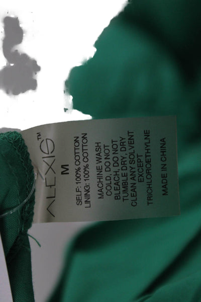 Alexis Women Mini Dress Green V Neck Long Sleeve Cotton Drawstring Size M
