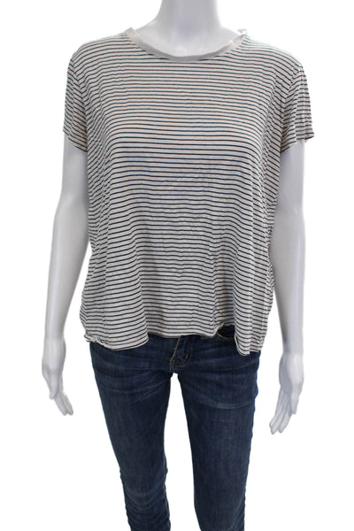 Marine Layer Womens Basic Striped White Short Sleeve T-Shirt Round Neck Size S