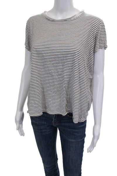 Marine Layer Womens Basic Striped White Short Sleeve T-Shirt Round Neck Size S