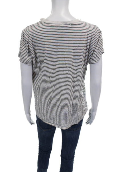 Marine Layer Womens Basic Striped White Short Sleeve T-Shirt Round Neck Size S