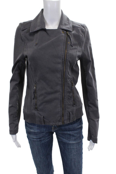 Marrakech Women Biker Jacket Gray Zip Long Sleeve 93% Cotton Size XS