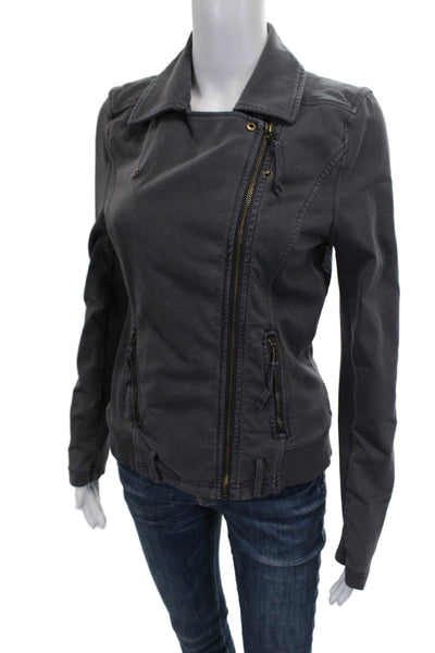 Marrakech Women Biker Jacket Gray Zip Long Sleeve 93% Cotton Size XS