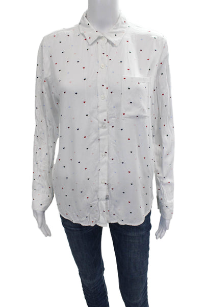 Rails Womens White Rayon Collared Heart Print Button-Up Long Sleeve Size S