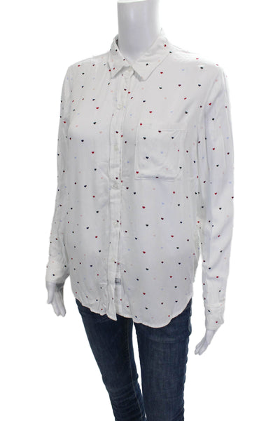 Rails Womens White Rayon Collared Heart Print Button-Up Long Sleeve Size S