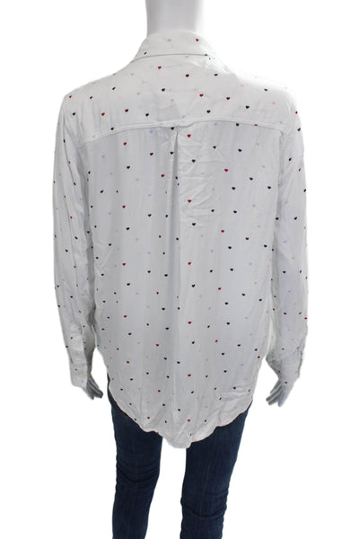 Rails Womens White Rayon Collared Heart Print Button-Up Long Sleeve Size S