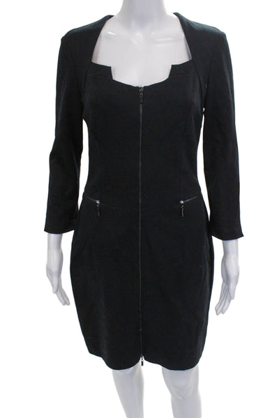 Cache Women Sheath Dress Black Sweetheart Neckline 3/4 Sleeve Zip Size 8