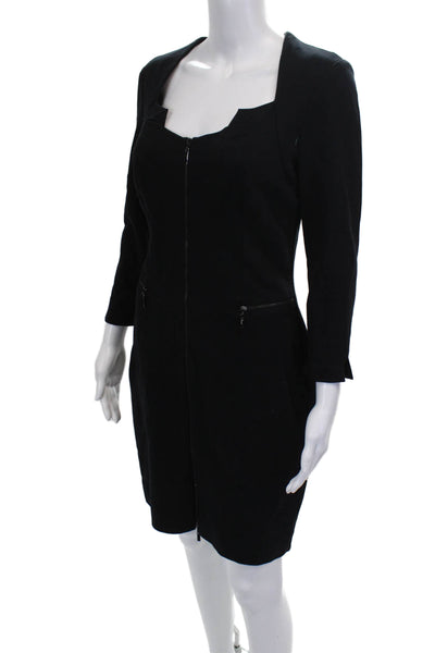 Cache Women Sheath Dress Black Sweetheart Neckline 3/4 Sleeve Zip Size 8