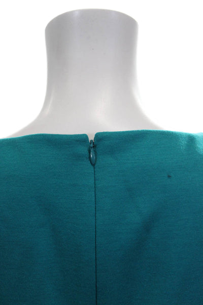 Elie Tahari Womens Green Wool Blend Blouse Short Sleeve Round Neck Zip Size M