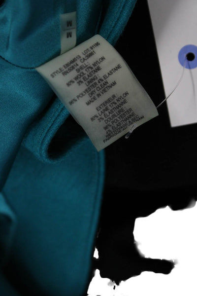 Elie Tahari Womens Green Wool Blend Blouse Short Sleeve Round Neck Zip Size M