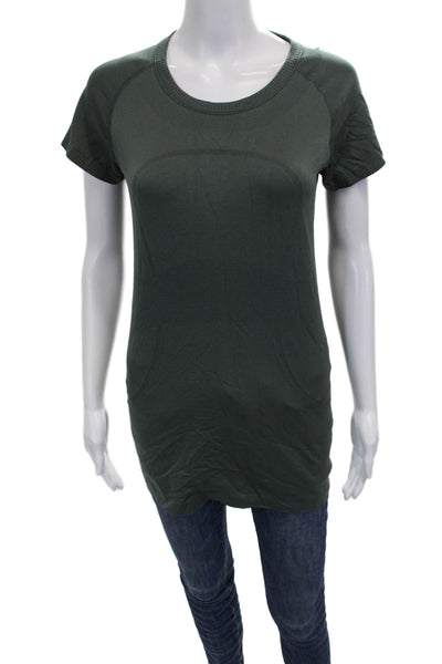 Lululemon Womens Pullover Scoop Neck Short Sleeve Green Polyester Blend Size 8