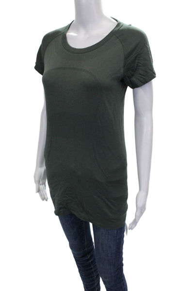 Lululemon Womens Pullover Scoop Neck Short Sleeve Green Polyester Blend Size 8