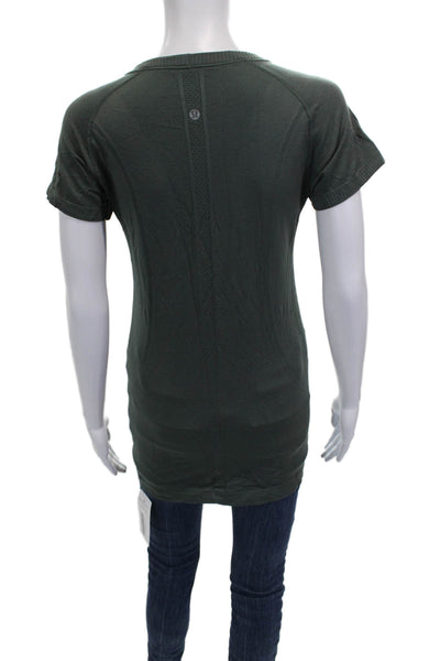 Lululemon Womens Pullover Scoop Neck Short Sleeve Green Polyester Blend Size 8