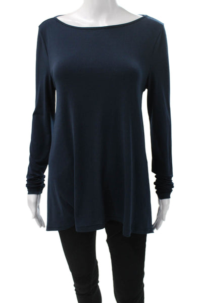 Elizabeth & James Womens Tunic Blouse Blue Boat Neck Long Sleeve Size L