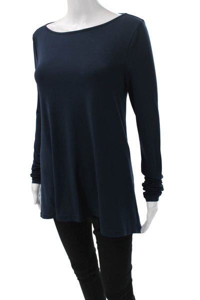 Elizabeth & James Womens Tunic Blouse Blue Boat Neck Long Sleeve Size L