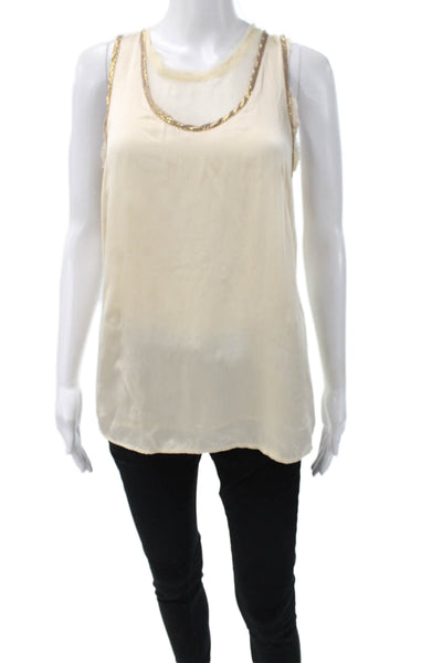 Nanette Lepore Womens Basic Silk Tank Ivory Scoop Neck Sleeveless Zip Size 6