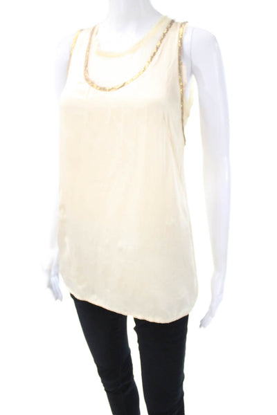 Nanette Lepore Womens Basic Silk Tank Ivory Scoop Neck Sleeveless Zip Size 6
