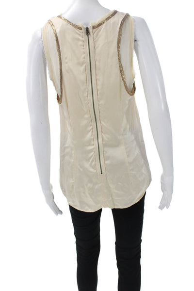 Nanette Lepore Womens Basic Silk Tank Ivory Scoop Neck Sleeveless Zip Size 6