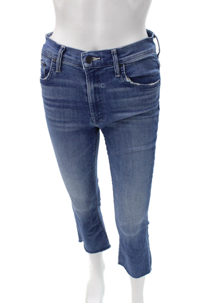 Mother Womens Cropped Jeans Blue Button Cotton Blend Size 27