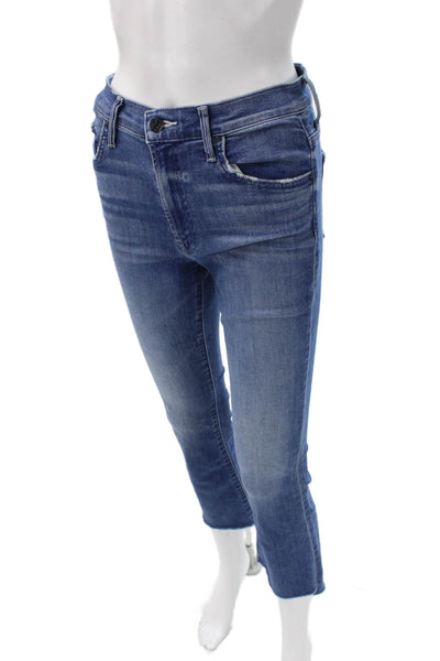 Mother Womens Cropped Jeans Blue Button Cotton Blend Size 27