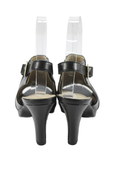 Naturalizer Womens Block Heel Platform Peep Toe Ankle Strap Sandals Black Size 6