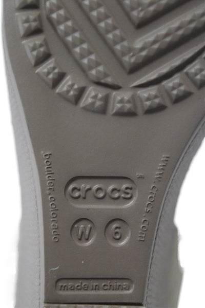 Crocs Womens Wedge Heel Ankle Strap Canvas Leather Sandals Beige Size 6