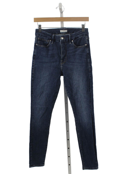Good American Women Skinny Jeans Blue Mid Rise Cotton Zip 26in Size 27