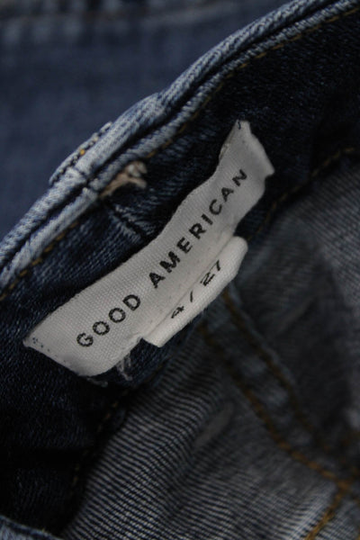 Good American Women Skinny Jeans Blue Mid Rise Cotton Zip 26in Size 27